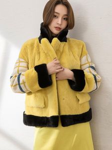 Abrigo de piel sintética de terciopelo para mujer, abrigo de visón de lujo de alta calidad, chaqueta para mujer, abrigos de invierno 2021, mangas de lana, Casaco Zjt320