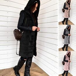 Femmes fourrure fausse gilet manteau femmes hiver mode épais chaud grande taille ample à capuche sans manches veste femme Lugentolo