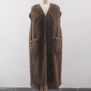 Femmes fausse fourrure WE1318 DH 2023 hiver vison maille sans manches Long manteau avec glands à l'ourlet à la mode et léger luxe