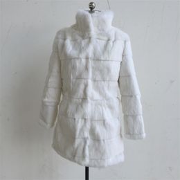 Fourrure pour femmes fausse peau entière manteau de lapin pur ligne à rayures veste réelle naturelle pour femmes filles véritable pardessus femme tbsr343B 221006