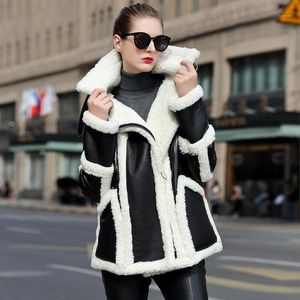 Femmes fourrure fausse hiver 2022 femmes qualité supérieure agneau manteau ruban en cuir véritable mouton Double face veste duvet de canard