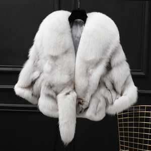 Dames s fur faux winter mantel warme vrouwen vestiging grote echte kraag cape mode solide poncho met gemiddelde mouwen avondjurk shaw 220926