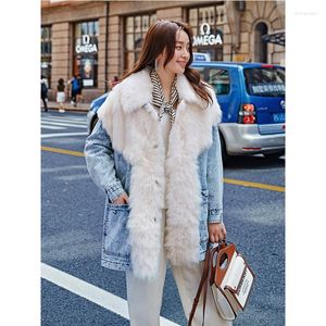 Femmes fourrure Faux hiver femme naturel Denim manteau veste vêtements 2022 coréen Double face laine hauts Vintage vrais manteaux et vestes 072SH