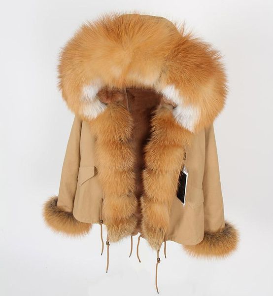 Veste d'hiver en fausse fourrure pour femme, Parka longue de marque kaki, manteau réel, doublure à capuche rouge naturel, vêtements d'extérieur de haute qualité, à la mode, 2021