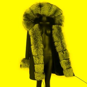 Veste d'hiver en fausse fourrure pour femme, manteau réel 7XL, col naturel, parka longue et ample, vêtements d'extérieur détachables