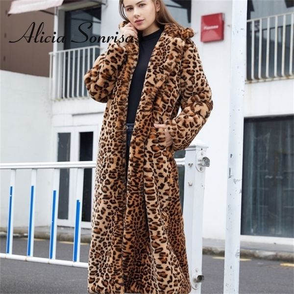 Fourrure pour femmes Faux hiver imprimé léopard lapin col sur mesure chaud épais x-long manteau à manches longues Hipster veste Feminino 220928