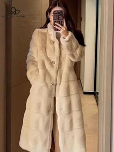 Femmes fourrure Faux hiver bûche rayé chaud femme moelleux vison manteau col montant coréen luxe Designer pardessus femmes 230110