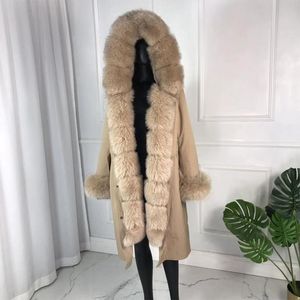 Parka de invierno sintética de piel para mujer, chaqueta para mujer, prendas de vestir con forro Real, Parkas largas y cálidas a la moda