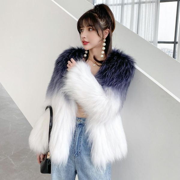 Femmes de Fourrure Faux Hiver Femmes Haute Qualité Raton Laveur Manteau De Luxe Long Lâche Revers Ove RCoat Épais Chaud En Peluche Taille Femme Manteaux