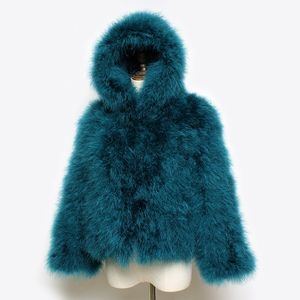 Dames bont faux winter vrouwen natuurlijke struisvogel capuchon jas mode meisje warme echte jas luxe echte korte jassen 221006