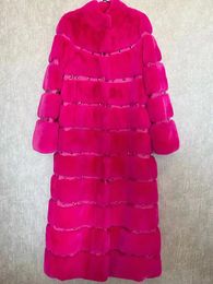Abrigo de piel sintética de invierno para mujer, abrigo de piel auténtica de conejo Rex natural, abrigo largo a la moda 231115