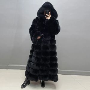 Fourrure pour femme Faux hiver femmes réel manteau épais chaud manches longues à capuche de haute qualité mode naturelle pardessus taille personnalisable 231012