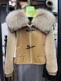 Manteau d'hiver en fausse fourrure pour femme, col naturel, mouton mérinos, veste Double face en cuir véritable, 231108