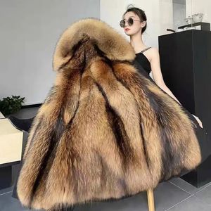 Fourrure femme fausse femme tarte surmonter manteau hiver fièvre femme amovible Faux vison bile intérieure Imitation col de raton laveur manteaux chauds moyen Long 231120