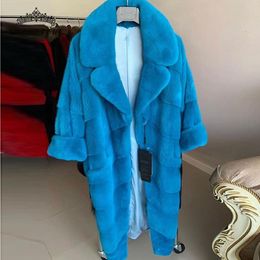 Femmes Fourrure Faux Femme Hiver Chaud Importé Vison Naturel Long Manteau Revers Fille Mode Jolie Personnalisé MKW 423 220926