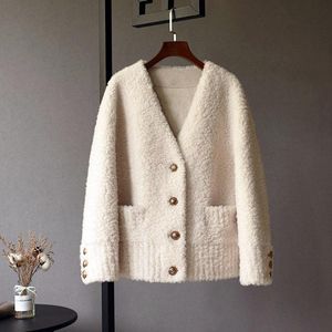 Femmes fourrure Faux femmes 2022 automne hiver vraie laine en peau de mouton manteau femme véritable mouton en peau de mouton vestes dame lâche décontracté vêtements d'extérieur chauds F