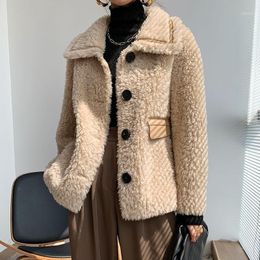 Vestes d'hiver en fausse fourrure pour femme, manteaux en peau de mouton véritable, couleur unie, vêtements d'extérieur chauds, S68, 2022