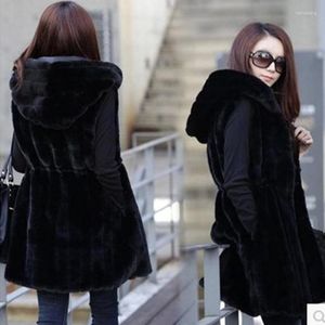 Damesbont faux dames Koreaanse versie van vest mid-length stijl pluche jas voor herfst en winter y1064