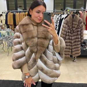 Veste en fausse fourrure pour femme, manteau en vrai lapin Rex, col de luxe, chaud, vêtements d'hiver à la mode, 231013
