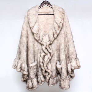 Châle de luxe en fausse fourrure pour femmes, châle en vison véritable, étole tricotée, Poncho véritable, mode chaud, manteaux naturels 100, 221006