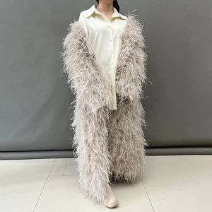 Manteau de plumes d'autruche naturel en fausse fourrure pour femmes, pardessus de luxe à la mode, vêtements d'extérieur longs et moelleux, S5547 231114