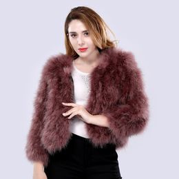 Dames bont faux vrouwen echte struisvogel veerjas mode handbreien jas met lange mouwen dame warme natuurlijke kalkoen bovenkleding 221006