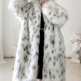 Dames bont faux dames winter jas dame casual sneeuw luipaard print jas vrouw dikke warme mid-long pluche bovenkleding 220924