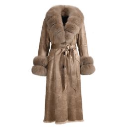 Manteau d'hiver en fausse fourrure pour femme, manteau en cuir de mouton, Long Style de luxe, col véritable, doublure en peau de mouton naturelle, Trench doux et chaud 231115