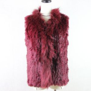 Gilet naturel en fausse fourrure pour femme, gilet/veste tricoté avec col de raton laveur, style européen d'hiver pour femme