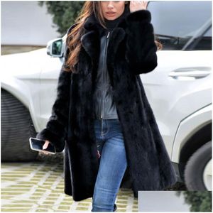 Women'S Fur Faux Womens Trim Collar Coat Mode Dames Warme Jas Winter V-hals Effen Lange Bovenkleding Plus Size Drop Delivery App Dhr7G