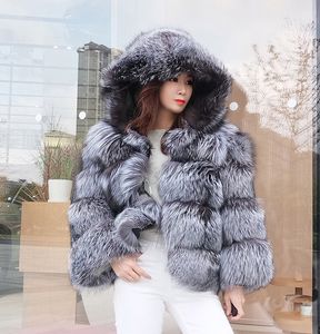 Femmes Fourrure Faux Femmes Manteaux D'hiver Veste À Capuche High Street Style Contraste Couleur Grand Lâche Femme Vêtements Fête Sexy Naturel Réel 220926