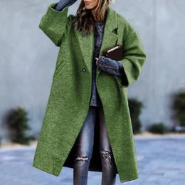 Manteau d'hiver en fausse fourrure pour femme, mélange de laine, mi-long, ouvert sur le devant, revers, vêtements d'extérieur, manches longues, haut ample, Streetwear, 231115
