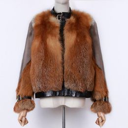 YOLOAgain – veste en cuir véritable pour femme, fausse fourrure, pleine peau, col montant, manteau de vison naturel