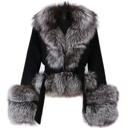 Femmes fourrure fausse YOLOAgain col naturel laine manteau femmes automne élégant Tweed avec ceinture dames vêtements d'extérieur 231108