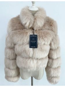 Dames bont faux zadorin mode korte winterjas vrouwen luxe stand kraag dik warme ry jas bijgesneden top 221202