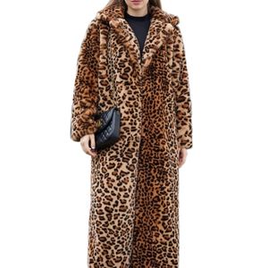 Damesbont Faux Zadorin High Street Leopard Print Lange jas pluizig jas voor vrouwen winter konijn trench pluche jassen 220927