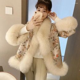 Manteau d'hiver en fausse fourrure pour femme, Style chinois Harajuku, mi-long, costume Tang avec perles, veste chaude et élégante, Vintage