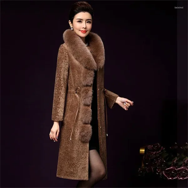 Veste d'hiver longue en fourrure de mouton pour femme, manteau de tonte de mouton, particules amples coréennes, Imitation peluche d'agneau, 2023