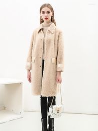 Femmes fourrure FMFSSOM hiver femmes Faux vison manteau col rabattu vêtements d'extérieur amples épais chaud simple boutonnage veste en cuir Pu