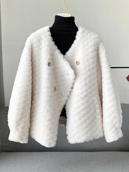 Manteau granulaire en fourrure de mouton pour femmes et jeunes, coupe polaire, poils d'agneau, Double boutonnage