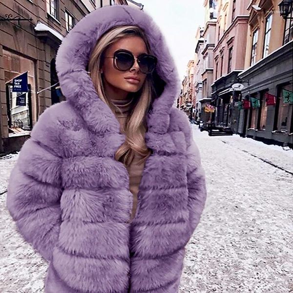 Abrigo peludo de piel para mujer, abrigo cálido y esponjoso de manga larga, chaqueta de Otoño Invierno, abrigo peludo sin cuello de talla grande 3XL