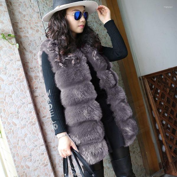Abrigo de chaleco de imitación peluda de piel para mujer en la chaqueta de mujer de abrigos de imitación de estilo de invierno delgado largo y delgado