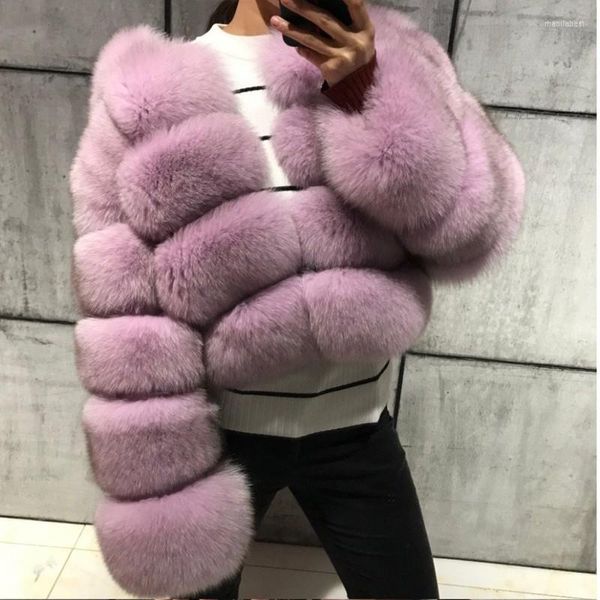 Chaqueta de manga larga para mujer FURSARCAR de piel azul Real Natural para mujer, abrigos para mujer, ropa de abrigo sin cuello de invierno elegante rosa para mujer