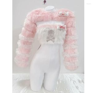 Accessoires de vêtements gothiques en fausse fourrure pour femmes Y2k, PinkFaux Harajuku Kawaii