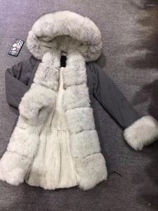 Parka larga de tartán gris de piel para mujer, forro Rex para hombre y abrigo grueso, ropa cálida