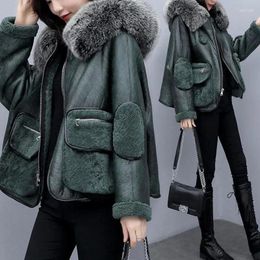 Frauen Pelz Grün Dicke Faux Mantel Winter Jacken Hohe Qualität Lamm Wolle Langarm Mit Kapuze Zipper Kurze Frauen Outwear