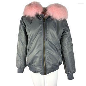 Bombardero gris de piel para mujer, estilo a la moda, señora, rosa claro, grueso, forrado, impermeable, ropa de bombardero