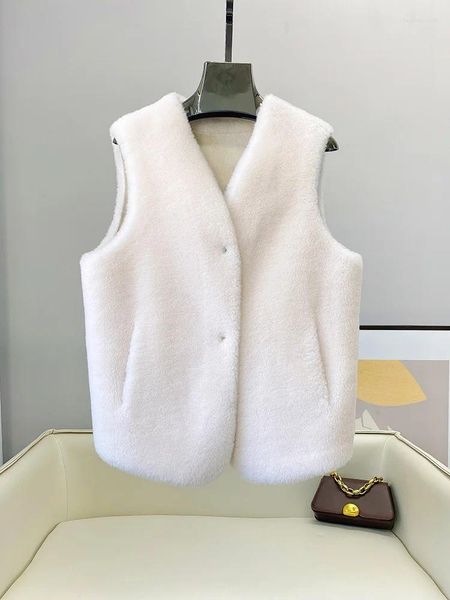 Abrigo de lana de oveja Haining 2023 de piel para mujer y chaleco de lana integrado abrigo de cordero para mujer