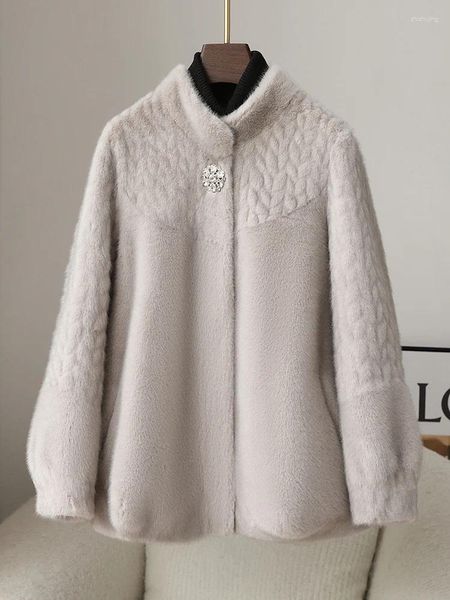 Manteau polaire en fourrure de vison pour femmes, vêtements courts pour mamans d'âge moyen et âgées, doré, à la mode