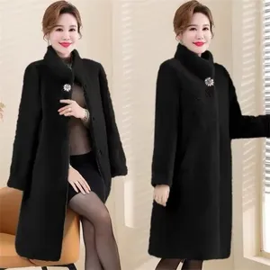 Manteau en fourrure haut de gamme pour femmes, veste en velours de vison, automne hiver 2024, col Mao, manteau à la mode, vêtements d'extérieur pour mères, haut pour femme